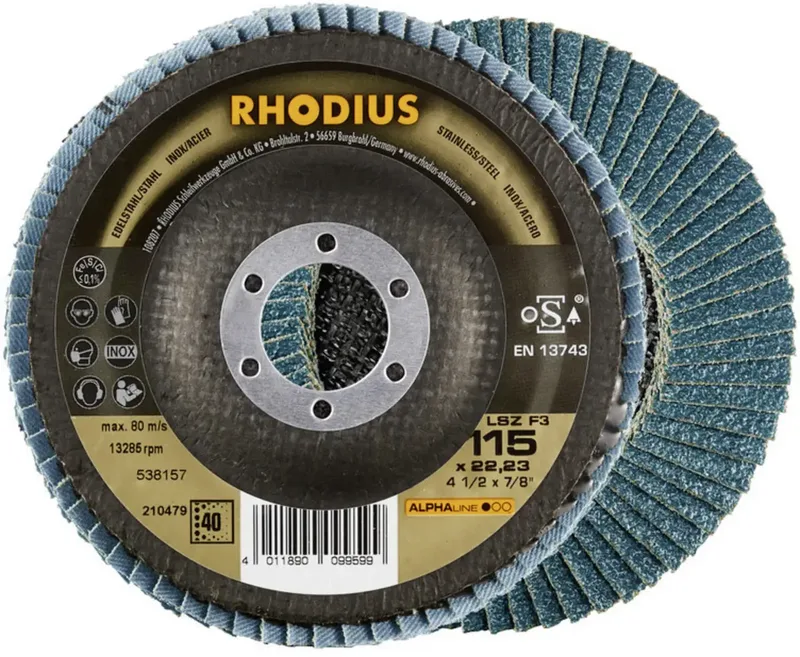Rhodius 210479 LSZ F3 Disque segmenté Diamètre 115 mm Ø de perçage 22.23 mm Grain 40 acier inoxydable 1 pc(s) de Rhodius – image du produit 2 sur 2