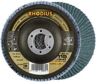 Rhodius 210480 LSZ F3 Fächerschleifscheibe Durchmesser 115 mm Bohrungs-Ø 22.23 mm Körnung (num) 60 Edelstahl 1 St. fra Rhodius – produktbillede 2 af 2