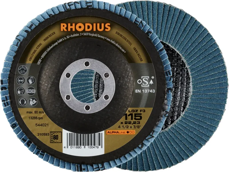 Rhodius 210593 LGZ F3 Fächerschleifscheibe Körnung (num) 80 Edelstahl, Stahl 10 St. fra Rhodius – produktbillede 1 af 2