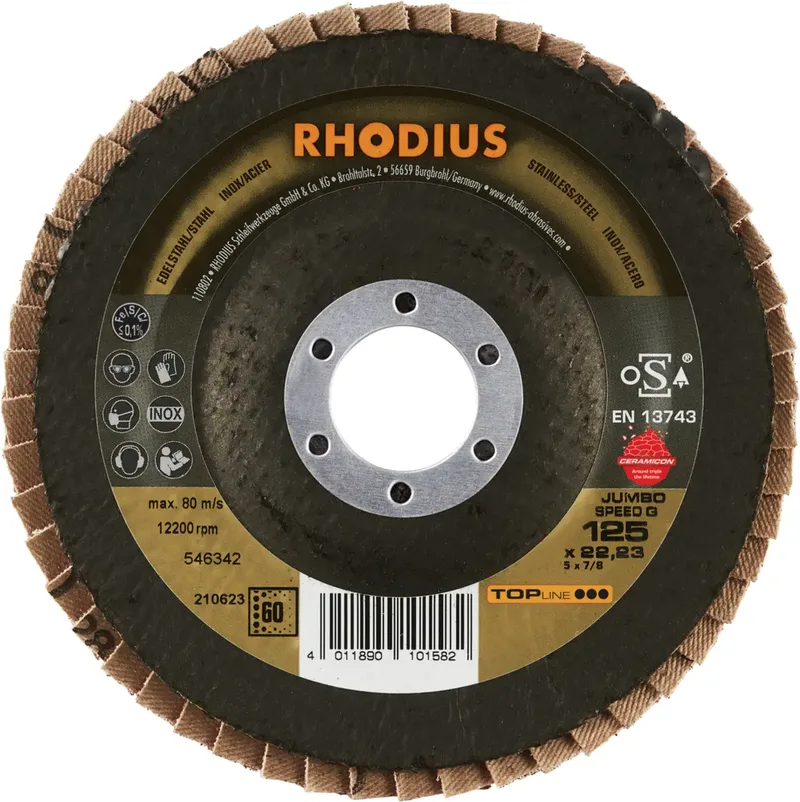 Rhodius 210623 JUMBO SPEED G Fächerschleifscheibe Körnung (num) 60 Edelstahl, Stahl 10 St. fra Rhodius – produktbillede 2 af 2