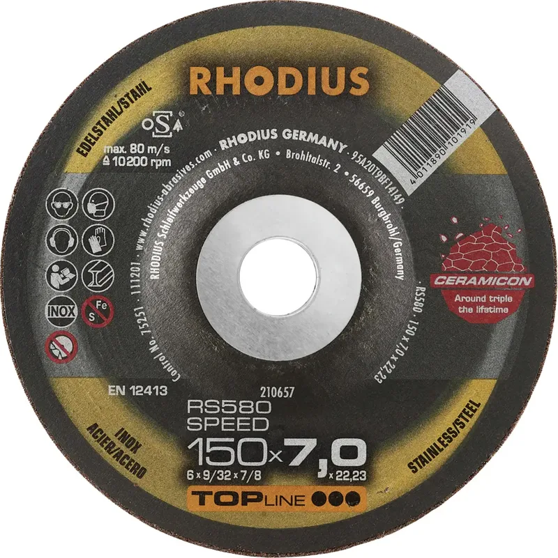 Rhodius 210657 RS580 SPEED Schruppscheibe Durchmesser 150 mm Bohrungs-Ø 22.23 mm Edelstahl, Stahl, Guss 1 St. by Rhodius – product image
