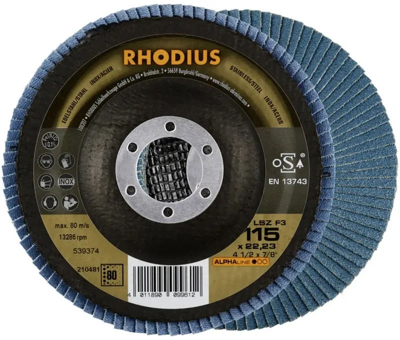 Rhodius 210663 LSZ F3 Disque segmenté Diamètre 115 mm Ø de perçage 22.23 mm Grain 80 acier inoxydable 1 pc(s) de Rhodius – image du produit