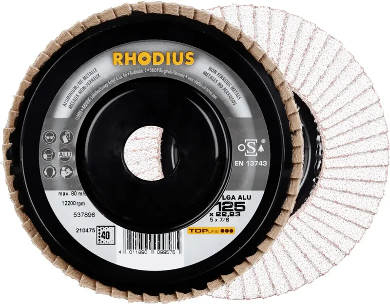 Rhodius 211314 LGA ALU PACK Fächerschleifscheibe Durchmesser 125 mm Bohrungs-Ø 22.23 mm Körnung (num) 40 5 St. fra Rhodius – produktbillede