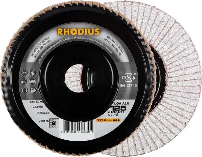 Rhodius 211315 LGA ALU PACK Fächerschleifscheibe Durchmesser 125 mm Bohrungs-Ø 22.23 mm Körnung (num) 60 5 St. fra Rhodius – produktbillede