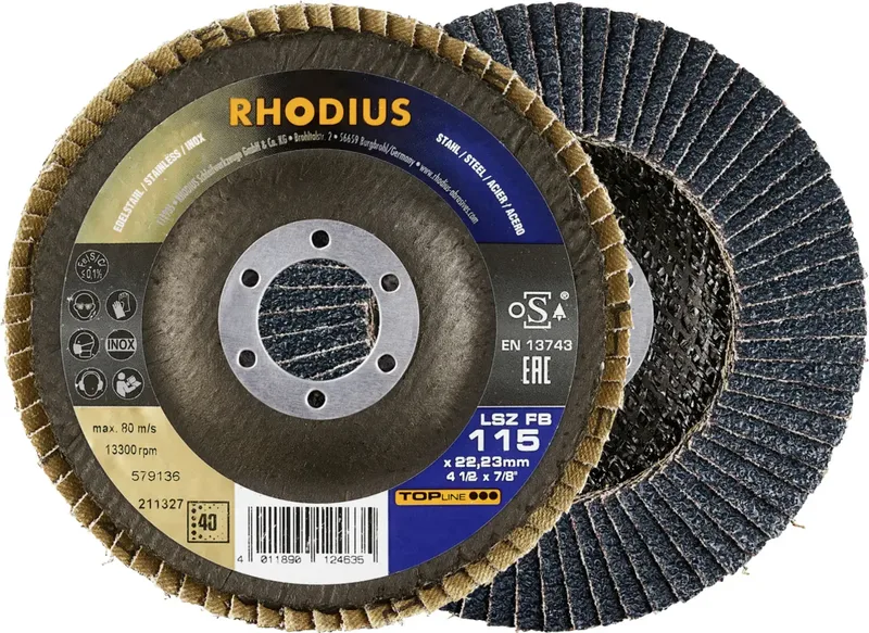 Rhodius 211327 Fächerschleifscheibe Durchmesser 115 mm Bohrungs-Ø 22.23 mm Körnung (num) 40 Edelstahl, Stahl 1 St. de Rhodius – image du produit