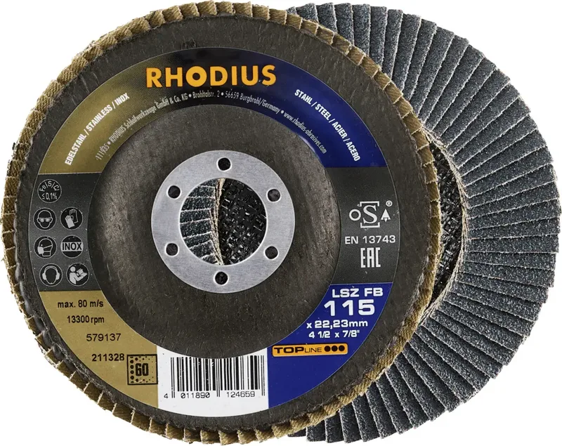 Rhodius 211328 Disque segmenté Diamètre 115 mm Ø de perçage 22.23 mm Grain 60 acier inoxydable, acier 1 pc(s) de Rhodius – image du produit