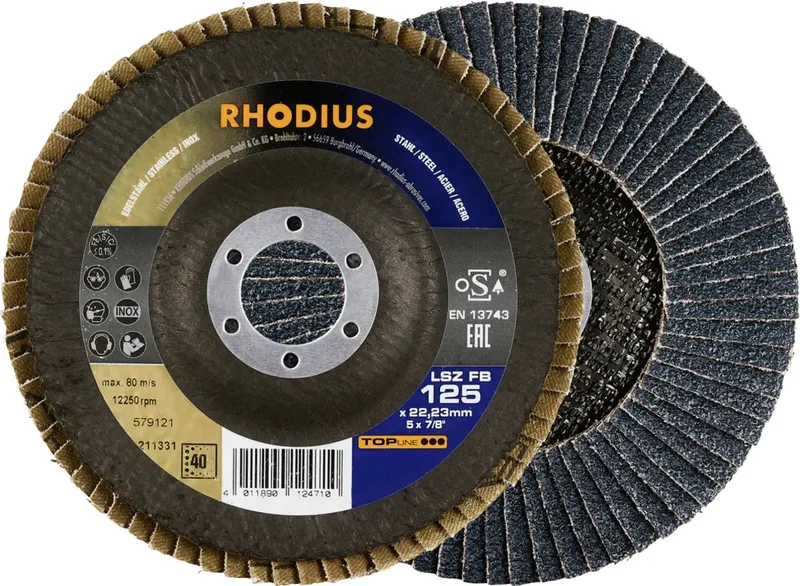 Rhodius 211331 Disque segmenté Diamètre 125 mm Ø de perçage 22.23 mm Grain 40 acier inoxydable, acier 1 pc(s) de Rhodius – image du produit