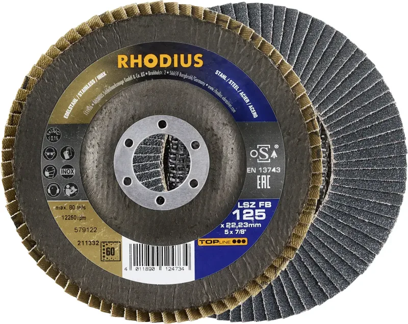 Rhodius 211332 Disque segmenté Diamètre 125 mm Ø de perçage 22.23 mm Grain 60 acier inoxydable, acier 1 pc(s) de Rhodius – image du produit
