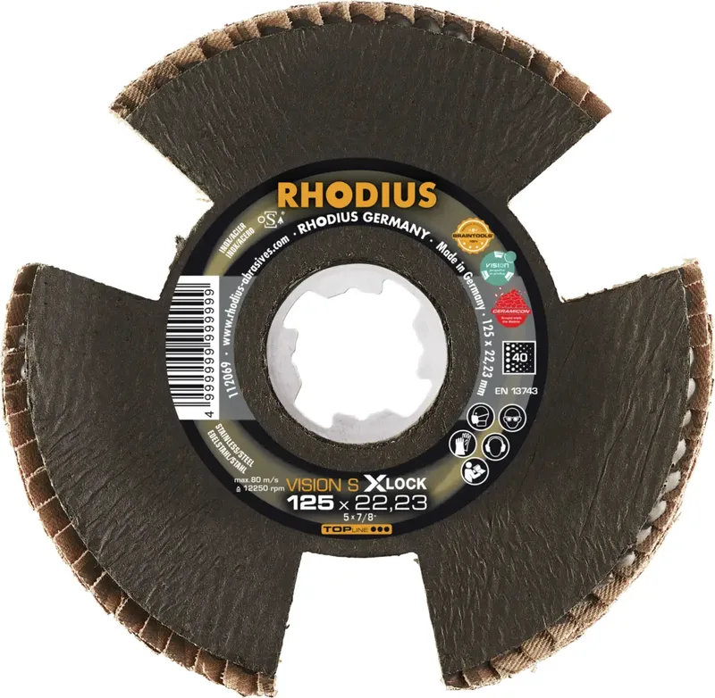 Rhodius 211404 VISION SPEED X-LOCK Fächerschleifscheibe Körnung (num) 40 Edelstahl, Stahl, NE-Metalle 10 St. de Rhodius – image du produit 2 sur 2