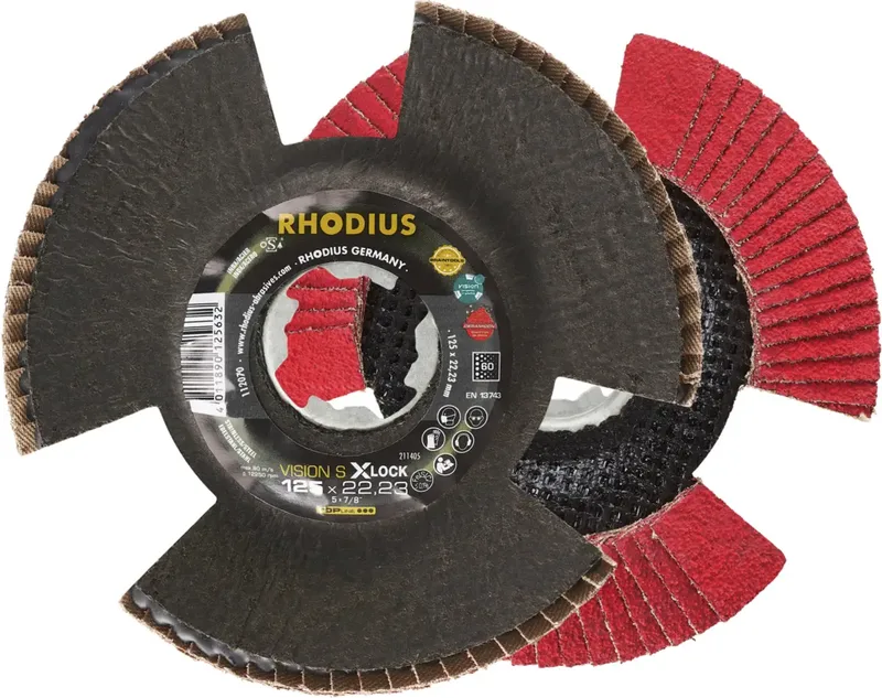 Rhodius 211405 VISION SPEED X-LOCK Fächerschleifscheibe Körnung (num) 60 Edelstahl, Stahl, NE-Metalle 10 St. fra Rhodius – produktbillede 1 af 2