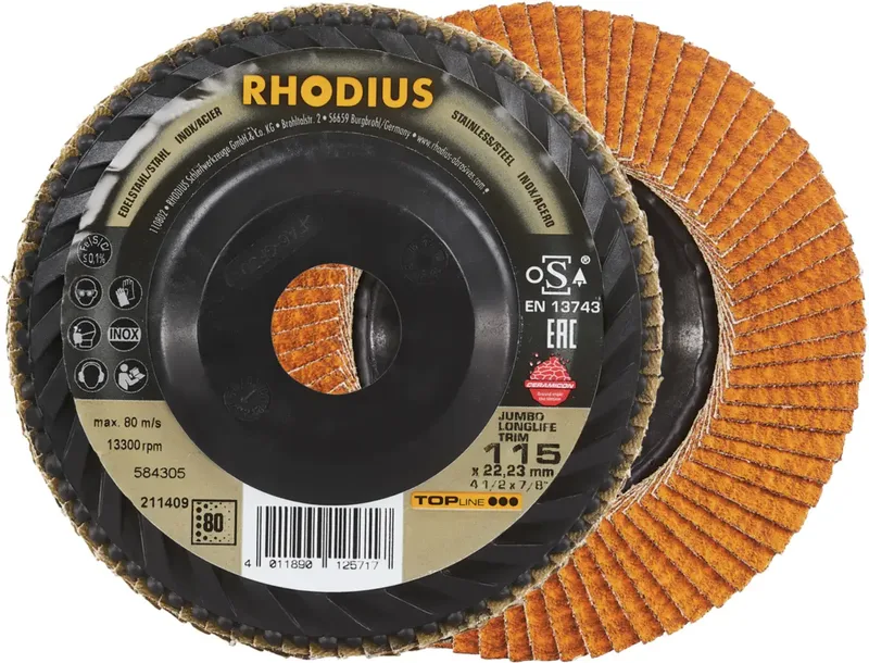 Rhodius 211409 JUMBO LONGLIFE TRIM Disque segmenté Grain 80 acier inoxydable, acier 10 pc(s) de Rhodius – image du produit 1 sur 2