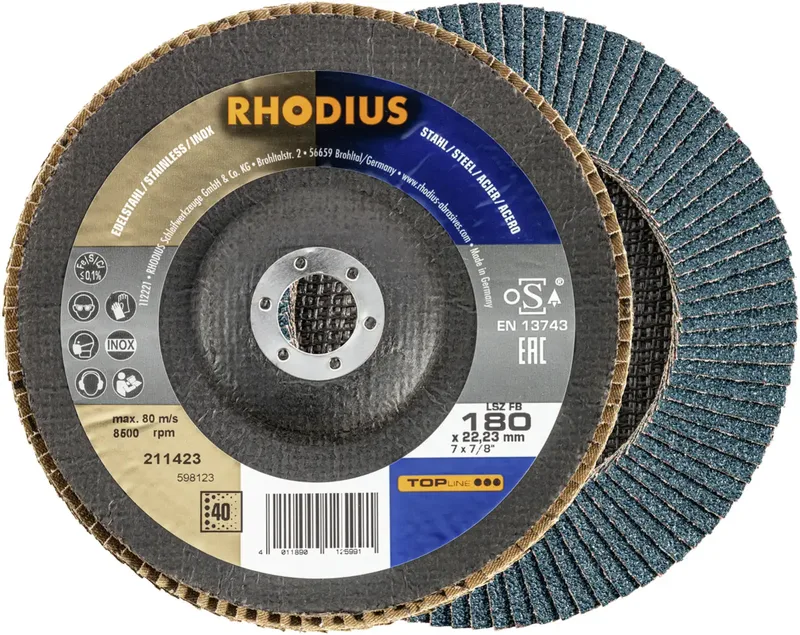 Rhodius 211423 LSZ FB Fächerschleifscheibe Körnung (num) 40 Edelstahl, Stahl 10 St. van Rhodius – productafbeelding 1 van 2