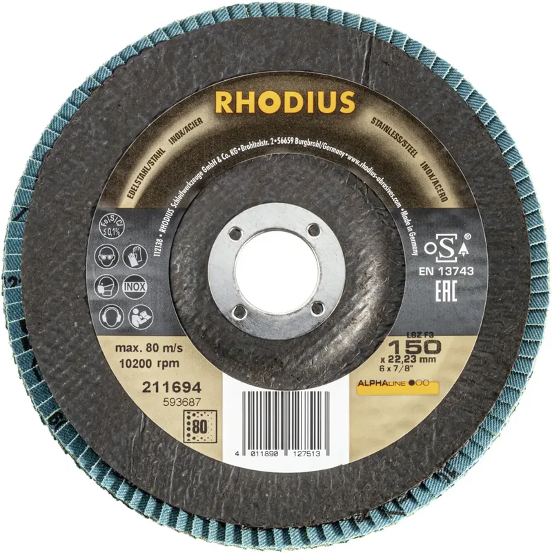 Rhodius 211694 LSZ F3 Fächerschleifscheibe Körnung (num) 80 Edelstahl, Stahl 10 St. von Rhodius – Produktbild