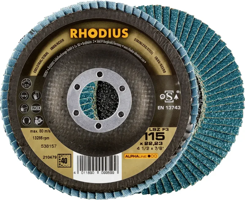 Rhodius 212044 LSZ F3 Fächerschleifscheibe Körnung (num) 40 Edelstahl, Stahl 10 St. von Rhodius – Produktbild