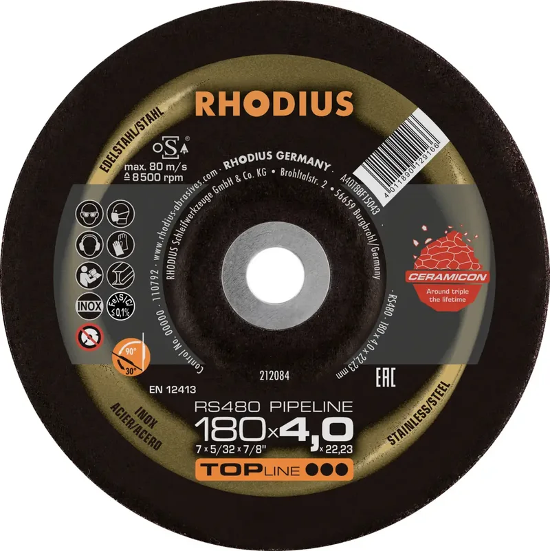 Rhodius 212084 RS480 PIPELINE Schruppscheibe Edelstahl, Stahl 10 St. by Rhodius – product image