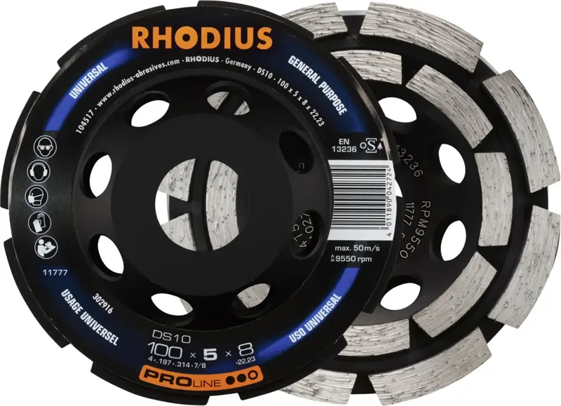 Rhodius 302916 RHODIUS DS10, Diamantschleiftopf 100 x 5,0 x 8,0 x 22,23 mm, Diamantschleiftopf, PROline, für Beton DS10 1 St. de Rhodius – image du produit