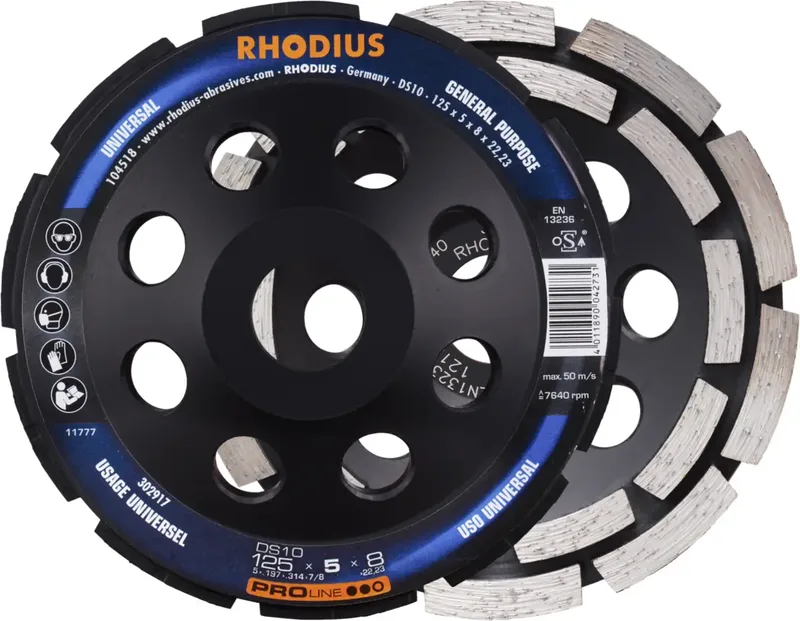 Rhodius 302917 RHODIUS DS10, Diamantschleiftopf 125 x 5,0 x 8,0 x 22,23 mm, Diamantschleiftopf, PROline, für Beton DS10 1 St. de Rhodius – image du produit
