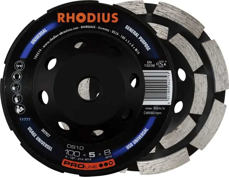 Rhodius 302927 RHODIUS DS10, Diamantschleiftopf 100 x 5,0 x 8,0 x M14 mm, Diamantschleiftopf, PROline, für Beton DS10 1 St. de Rhodius – image du produit