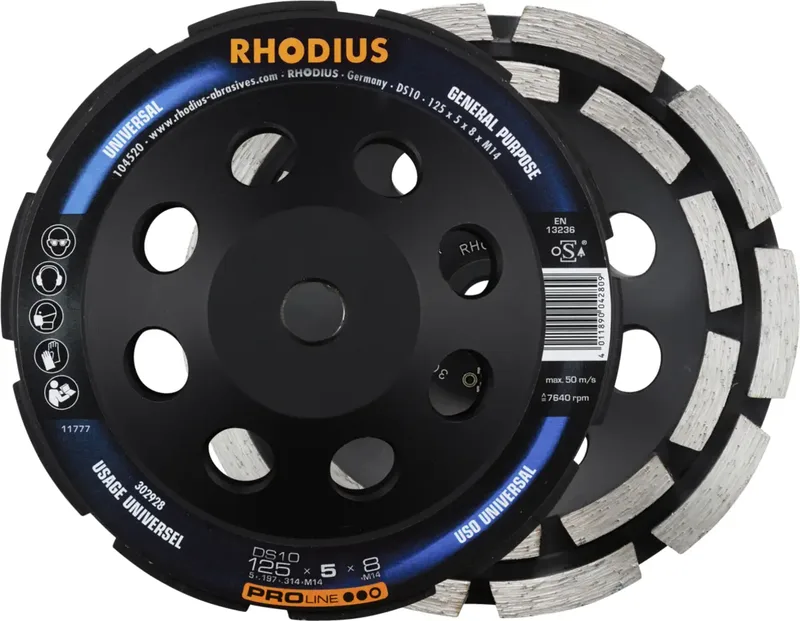 Rhodius 302928 RHODIUS DS10, Diamantschleiftopf 125 x 5,0 x 8,0 x M14 mm, Diamantschleiftopf, PROline, für Beton DS10 1 St. fra Rhodius – produktbillede