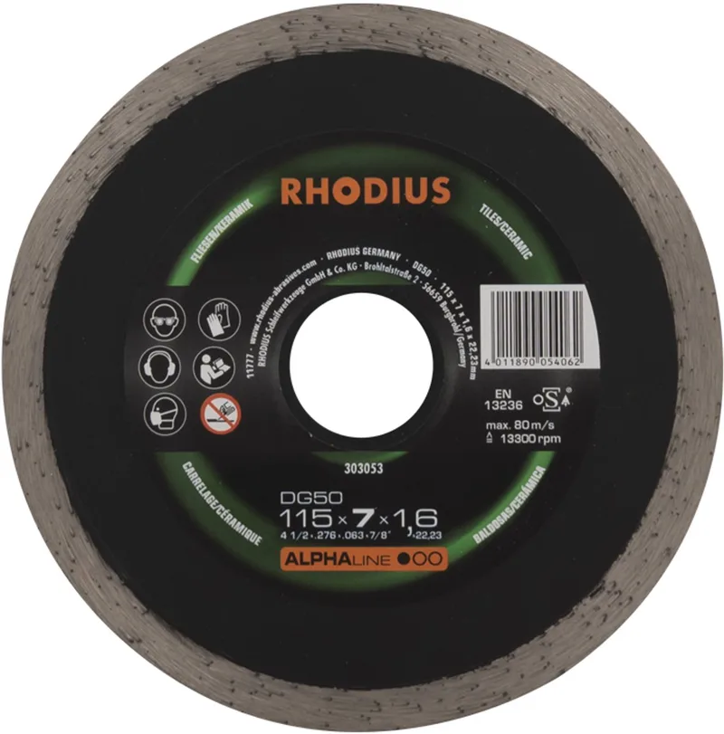 Rhodius 303053 DG50 Diamanten doorslijpschijf Diameter 115 mm Boordiameter 22.23 mm Tegels, Keramiek 1 stuk(s) de Rhodius – image du produit 1 sur 2