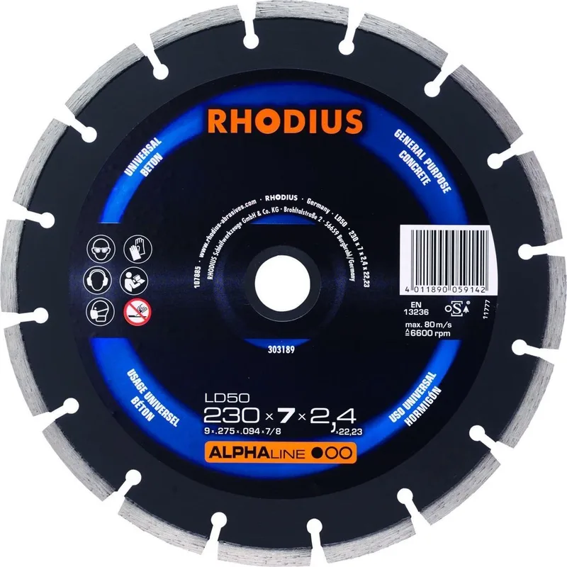 Rhodius 303189 Alphaline I LD50 Diamantdoorslijpschijf - 230 x 22,23 x 7mm - Beton/Universeel van Rhodius – productafbeelding