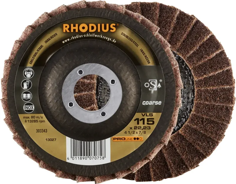 Rhodius 303343 VLS Fächerschleifscheibe Edelstahl, Stahl, NE-Metalle 10 St. van Rhodius – productafbeelding