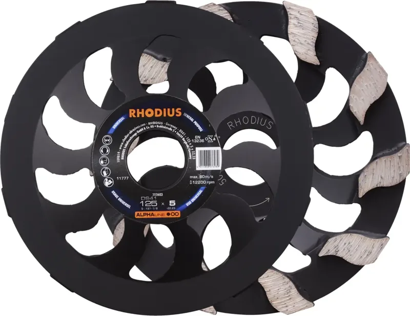Rhodius 303603 RHODIUS DS41, Diamantschleiftopf 125 x 5,0 x 7,0 x 22,23 mm, Diamantschleiftopf, ALPHAline, für Beton DS41 1 St. von Rhodius – Produktbild