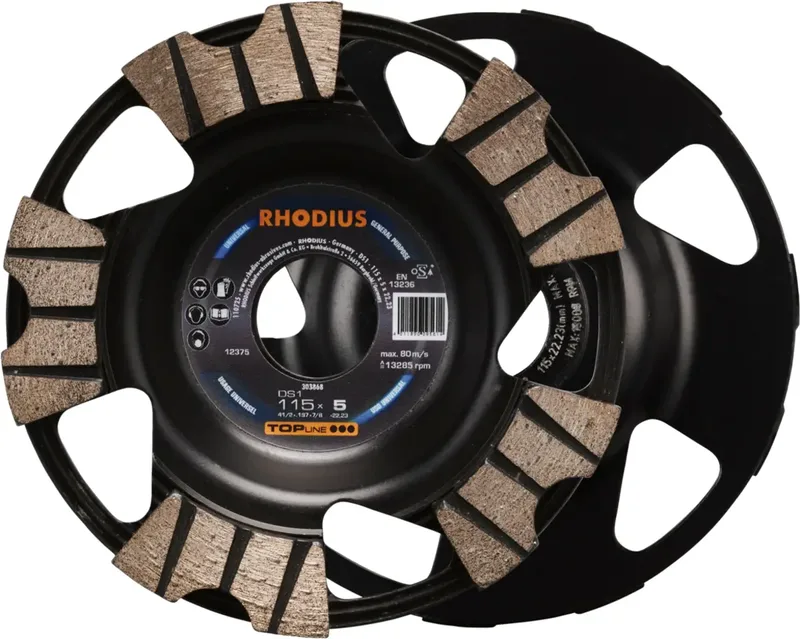 Rhodius 303868 RHODIUS DS1, Diamantschleiftopf 115 x 5,0 x 8,0 x 22,23 mm, Diamantschleiftopf, TOPline, Made in Germany, für Beton DS1 1 St. de Rhodius – image du produit