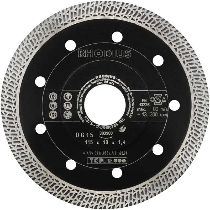 Rhodius 303900 DG15 Disque à tronçonner diamanté Diamètre 115 mm Ø de perçage 22.23 mm Carrelage, Céramique 1 pc(s) de Rhodius – image du produit 2 sur 2