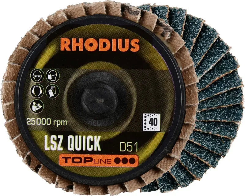 Rhodius 303909 LSZ QUICK Fächerschleifscheibe Körnung (num) 40 Edelstahl, Stahl, NE-Metalle 10 St. de Rhodius – image du produit 1 sur 2