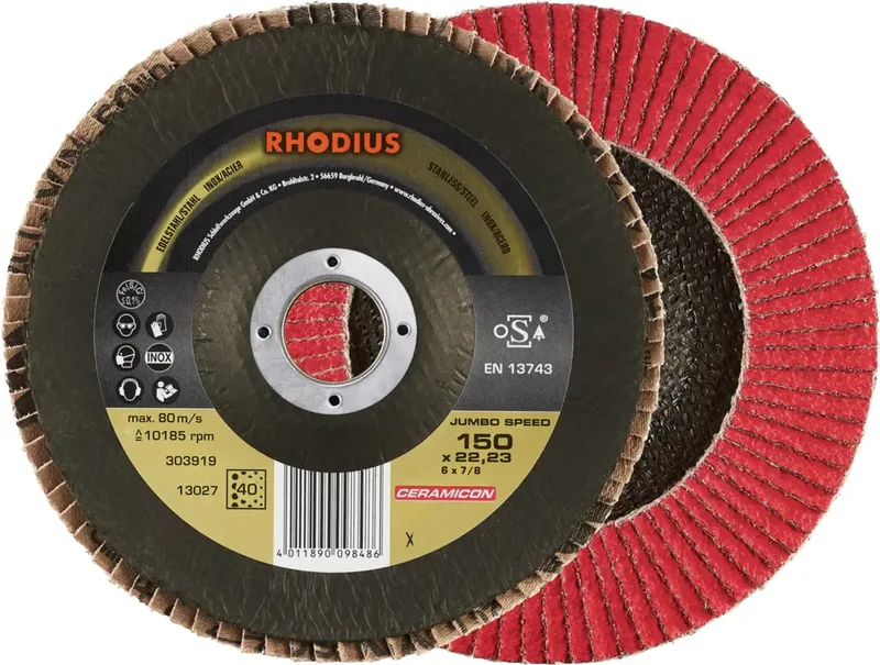 Rhodius 303919 JUMBO SPEED Fächerschleifscheibe Körnung (num) 40 Edelstahl, Stahl 10 St. van Rhodius – productafbeelding 1 van 2
