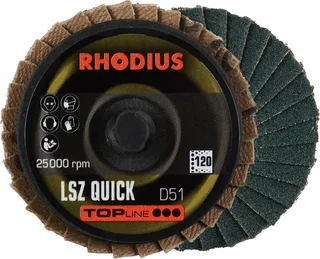 Rhodius 303933 LSZ QUICK Fächerschleifscheibe Körnung (num) 120 Edelstahl, Stahl, NE-Metalle 10 St. fra Rhodius – produktbillede 1 af 2