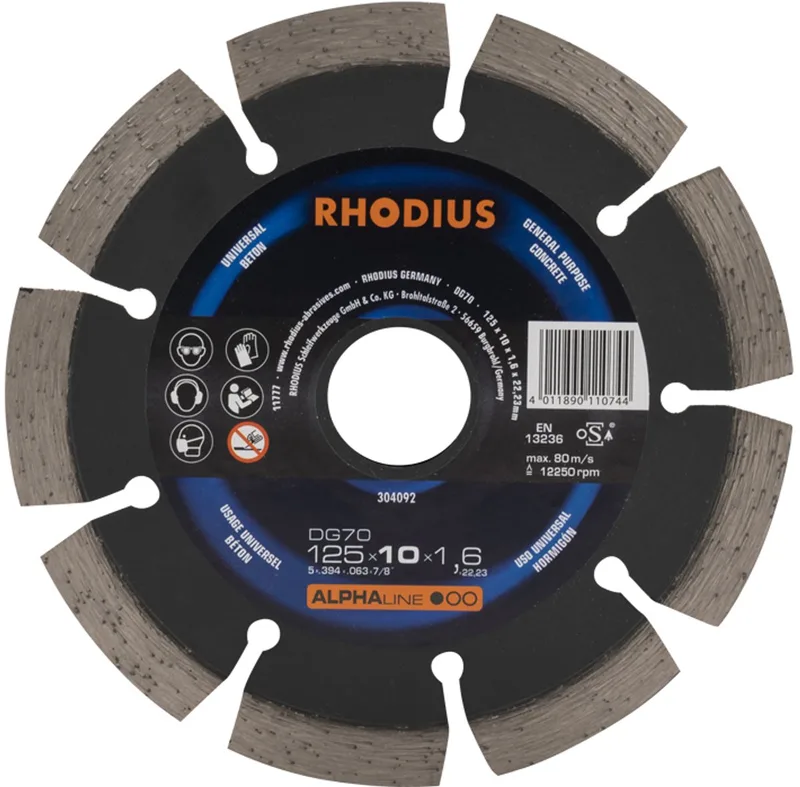 Rhodius 304092 DG70 Diamanten doorslijpschijf Diameter 125 mm Boordiameter 22.23 mm Beton 1 stuk(s) de Rhodius – image du produit 1 sur 2