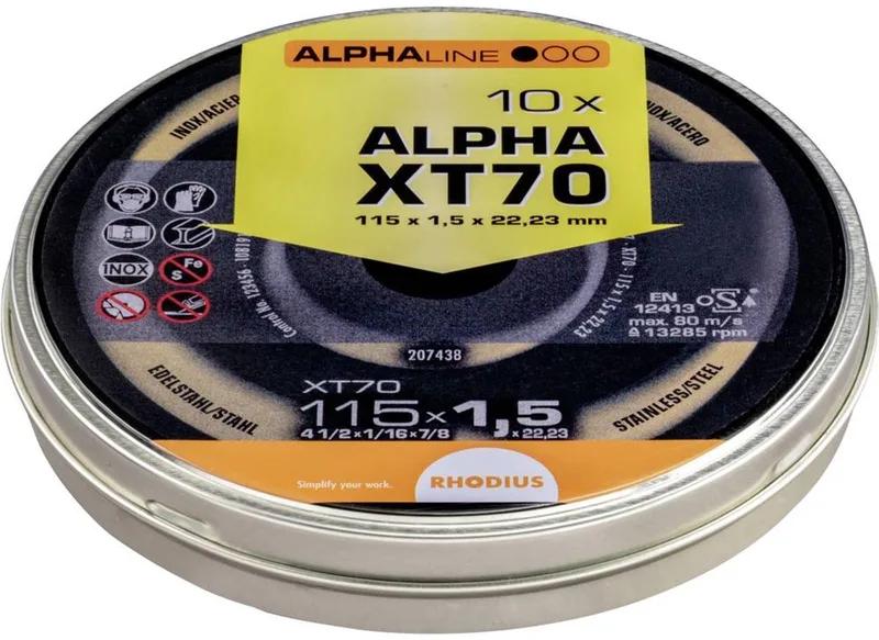 XT70 BOX 211082 Doorslijpschijf recht 115 mm 10 stuk(s) RVS, Staal fra Rhodius – produktbillede