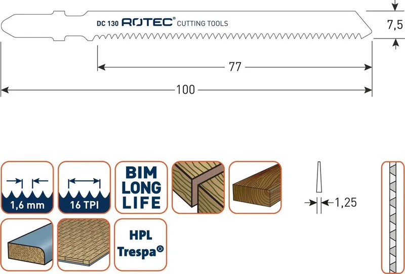 Decoupeerzaagblad DC130 / HC19RBI (vpe 5) van Rotec – productafbeelding