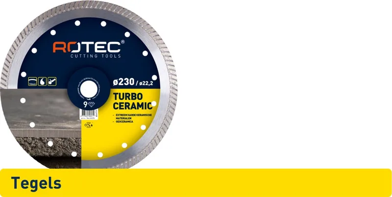 diamantzaagblad Turbo Ceramic ø230xø22,2 fra Rotec – produktbillede