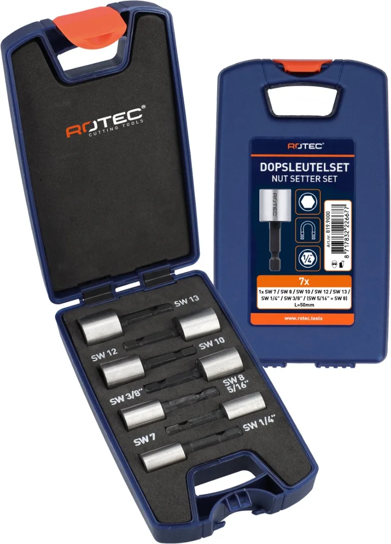 Dopsleutelset '819', magnetisch, E6.3, 7-dlg., SW 1/4"-13 by Rotec, Silver – product image
