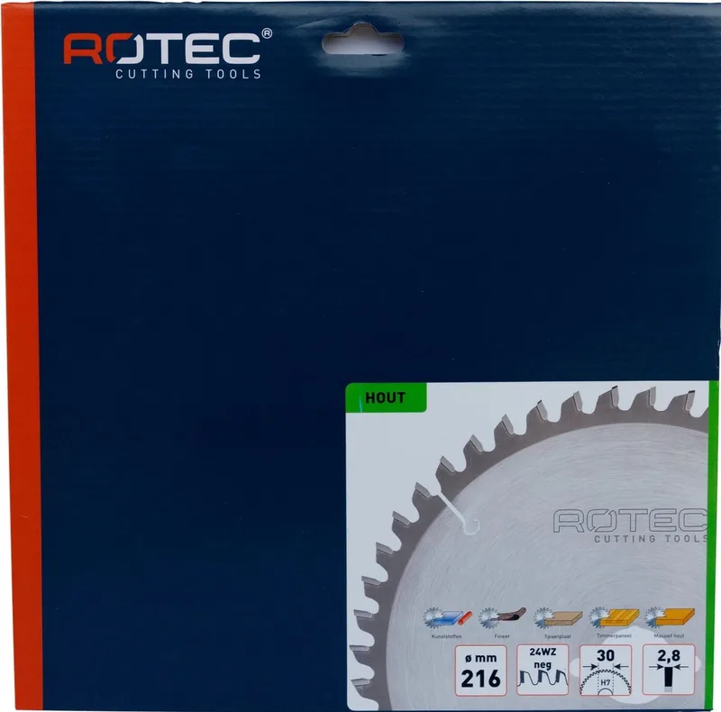 HM zaagblad voor handmachine ø216x30 Z24 WZ neg by Rotec – product image