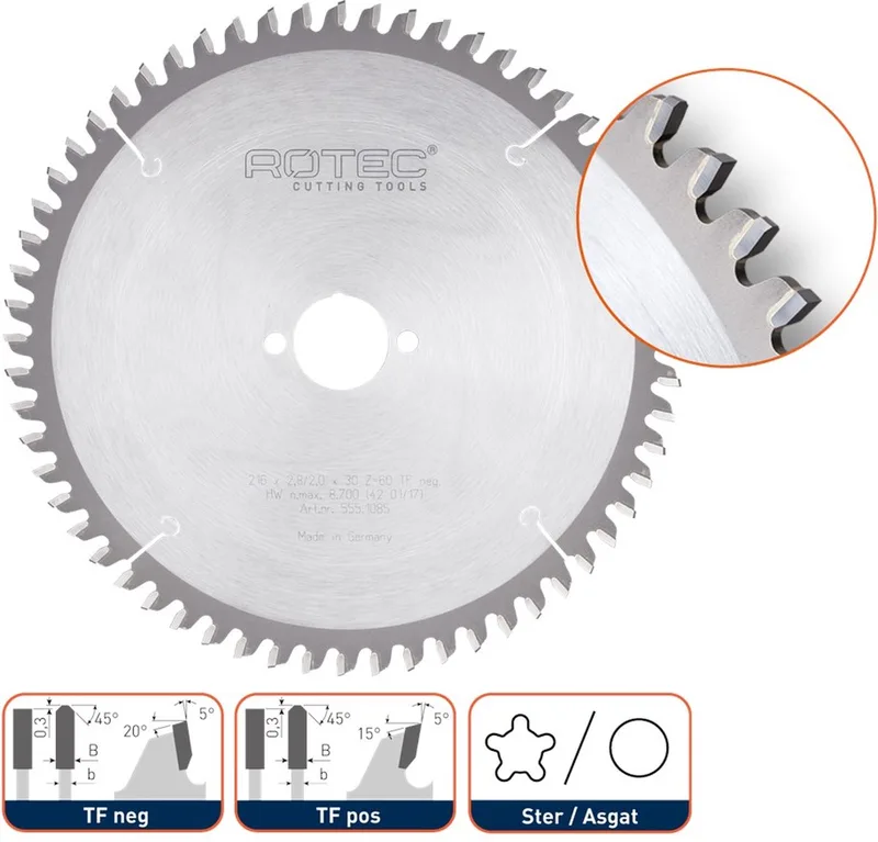 HM zaagblad voor NF-metalen, ø232x2,8x30mm Z=62 TF neg - 5551105 de Rotec – image du produit