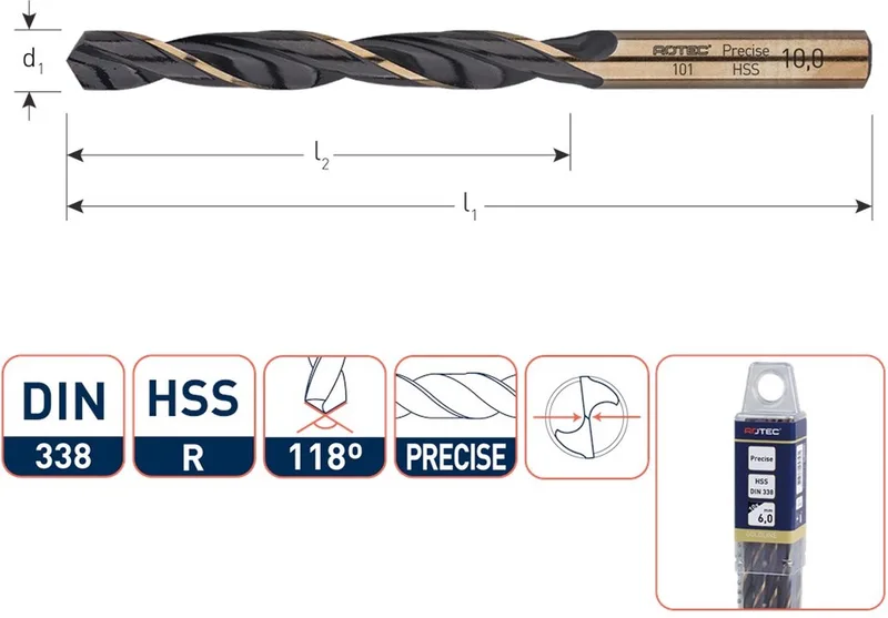 HSS-R spiraalboor, DIN 338, type Precise, ø10,5 by Rotec – product image