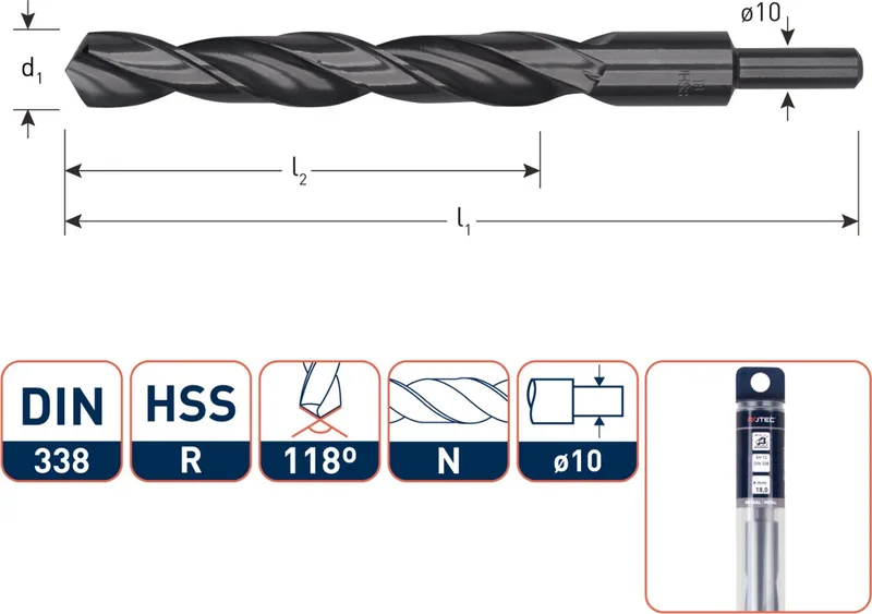 HSS-R spiraalboor, SILVER-LINE, type N, schacht 10, Ø13,0 by Rotec – product image