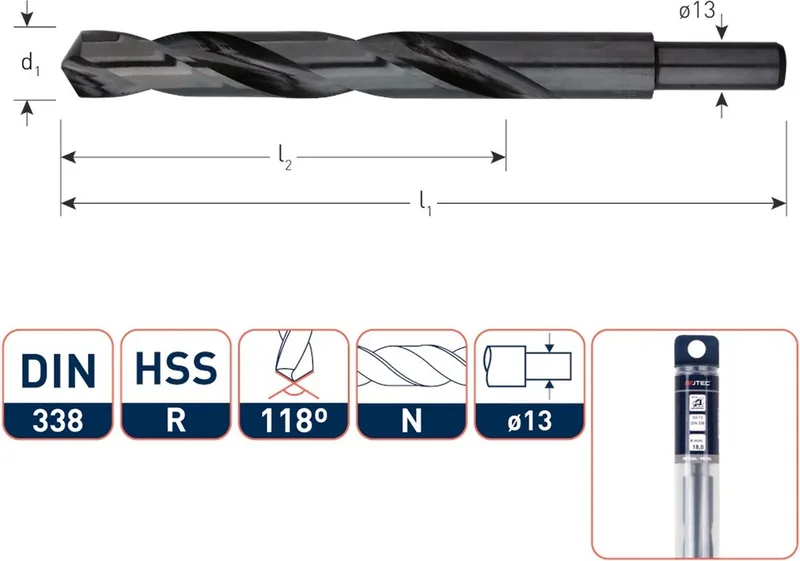 HSS-R spiraalboor, type N, schacht 13, Ø17 by Rotec – product image