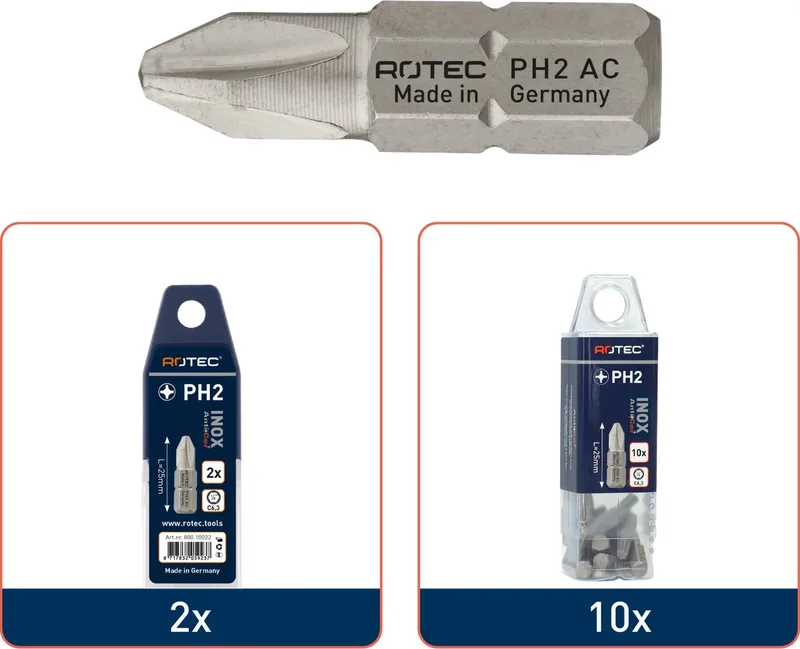 PRO Schroefbit PH 2, L=25, C6.3, RVS (vpe 10) by Rotec – product image