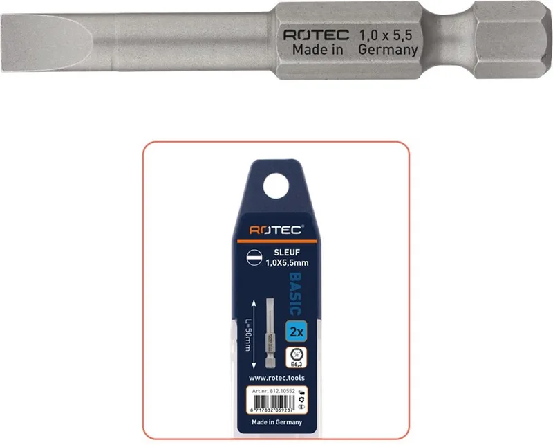 PRO Schroefbit SL 1,6x8,0, L=50, E6.3, BASIC (vpe 2) von Rotec – Produktbild