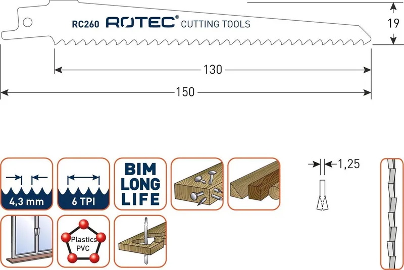 Reciprozaagblad RC260 / S611DF set 5 stuks von Rotec – Produktbild
