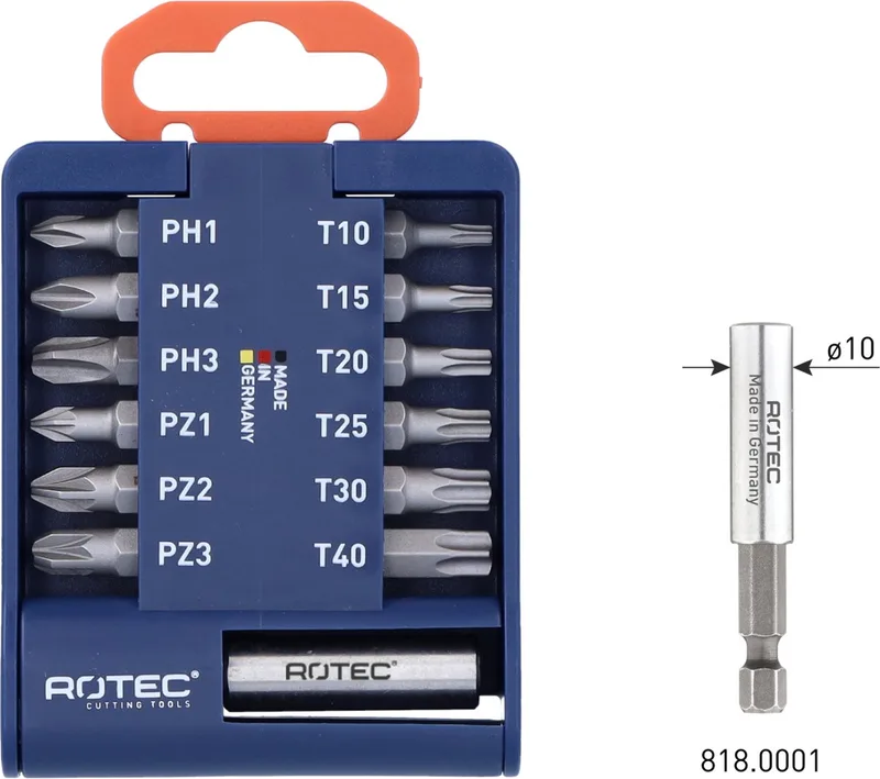 Rotec 13-delig bit-set, PH-PZ-T, magnetische bithouder van Rotec – productafbeelding