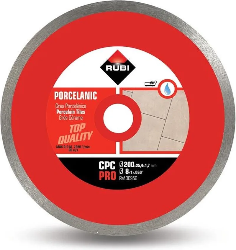 CPC 200 PRO Diamantzaagblad - Ø 200 mm - Voor Nat Slijpen - Porselein en Harde Tegels - Doorlopende Rand - Asgat 25,4 mm - 30956 van Rubi – productafbeelding