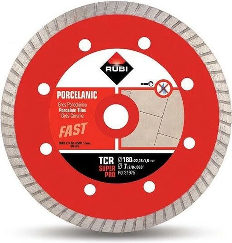 TCR-180 Superpro Diamantzaagblad - Ø 180 x 22,2 mm - Professionele Diamantschijf voor Porselein, Gres en Natuursteen - Droog en Nat Slijpen de Rubi – image du produit