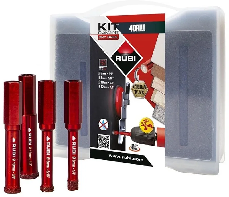 tegelboorset 6, 8, 10 en 12 mm HEX - Diamantboor tegels de Rubi, Rouge – image du produit
