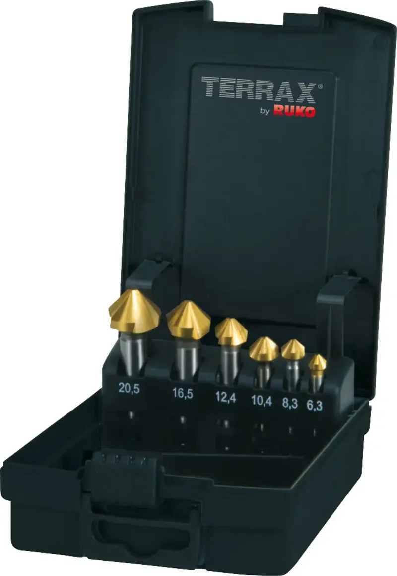 A102152TRO Kegelsenker-Set 6.3 mm, 8.3 mm, 10.4 mm, 12.4 mm, 16.5 mm, 20.5 mm HSS TiN 1 Set de Ruko – image du produit